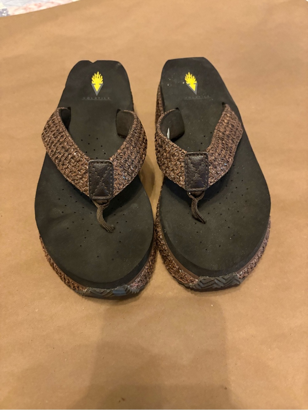 Volatile Brown Woven Strap Flip Flop Sandals
